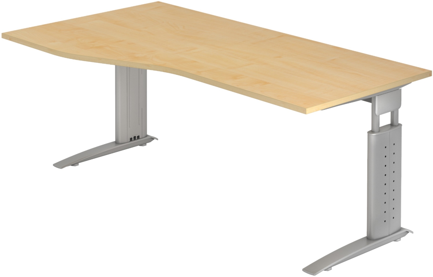 bümö höhenverstellbarer Schreibtisch U-Serie 180x100 cm in Ahorn, Gestell in Silber - großer PC Tisch für's Büro manuell höhenverstellbar, Computertisch verstellbar, US-18-3-S Bild 1