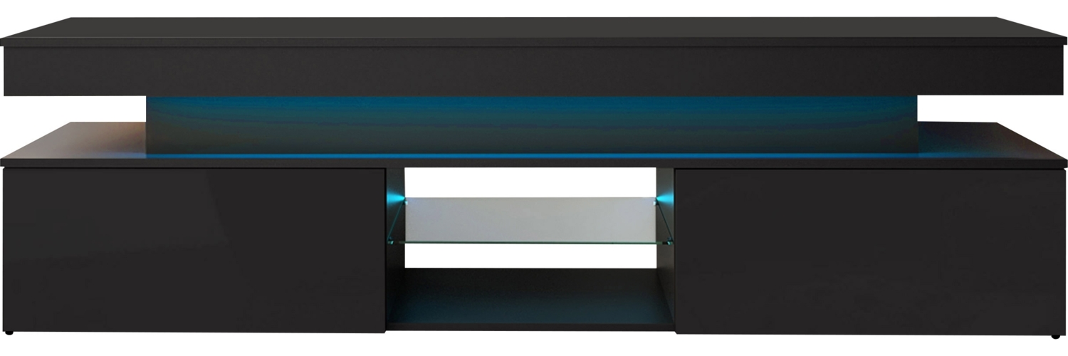 TV-Lowboard 2D 190 Serkuzo (Farbe: Schwarz / Schwarz Hochglanz) Bild 1