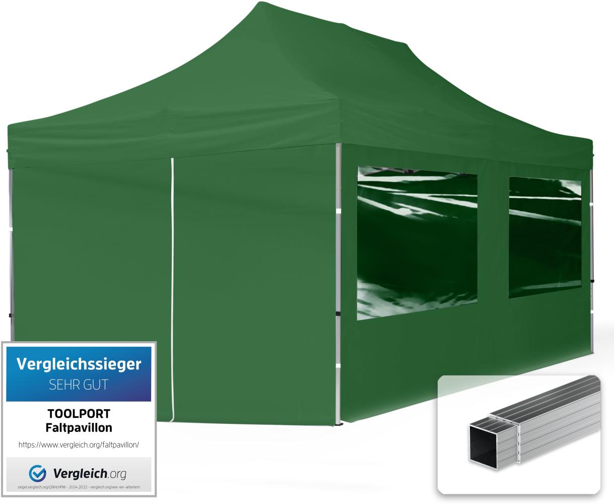 3x6 m Faltpavillon, ECONOMY Alu 32mm, Seitenteile mit Panoramafenstern, dunkelgrün Bild 1