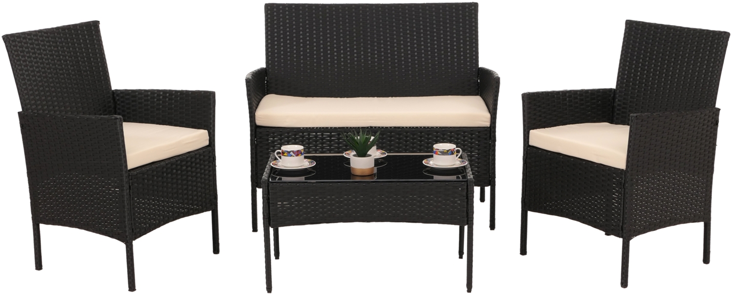 Poly-Rattan Garten-Garnitur HWC-N98, Sitzgruppe Lounge-Set, Metall Glas Stoff/Textil (180g/m²) ~ anthrazit, Kissen creme Bild 1