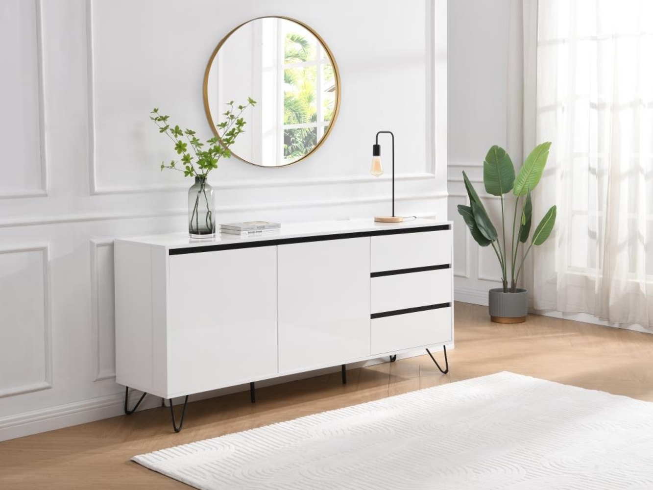 Vente-unique - Sideboard mit 2 Türen & 3 Schubladen - MDF & Stahl - Weiß & Schwarz - ABUJA von Pascal Morabito Bild 1