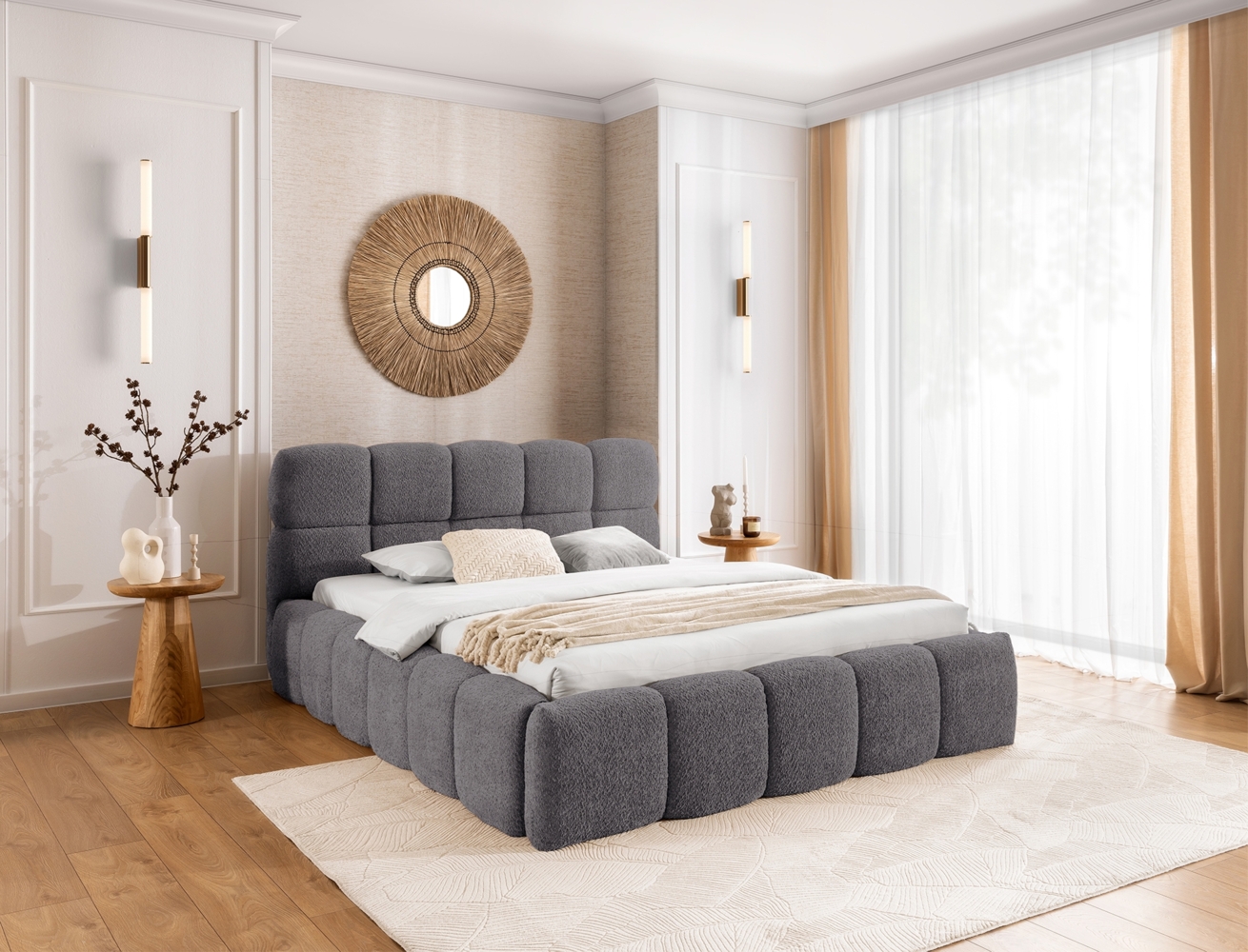 MEBLINI Polsterbett 120x200 mit Lattenrost mit Matratze - SALERNO - Dunkelgrau Boucle - Bubble Bett - Cloud Bett - Marshmallow Bed - Kopfteil Bett mit Stauraum Bild 1