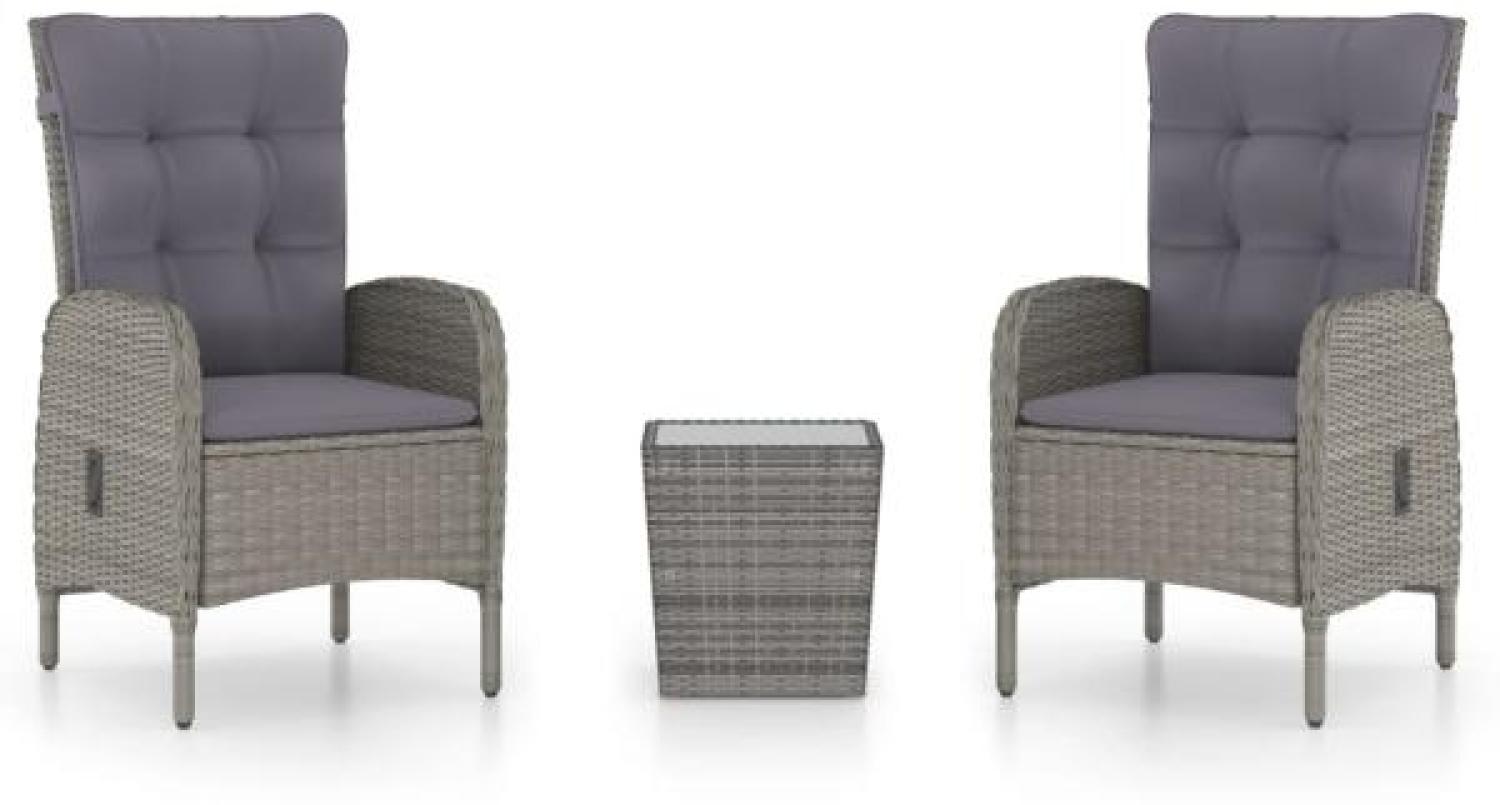 3-tlg. Bistro-Set Poly Rattan und Glas Grau Bild 1