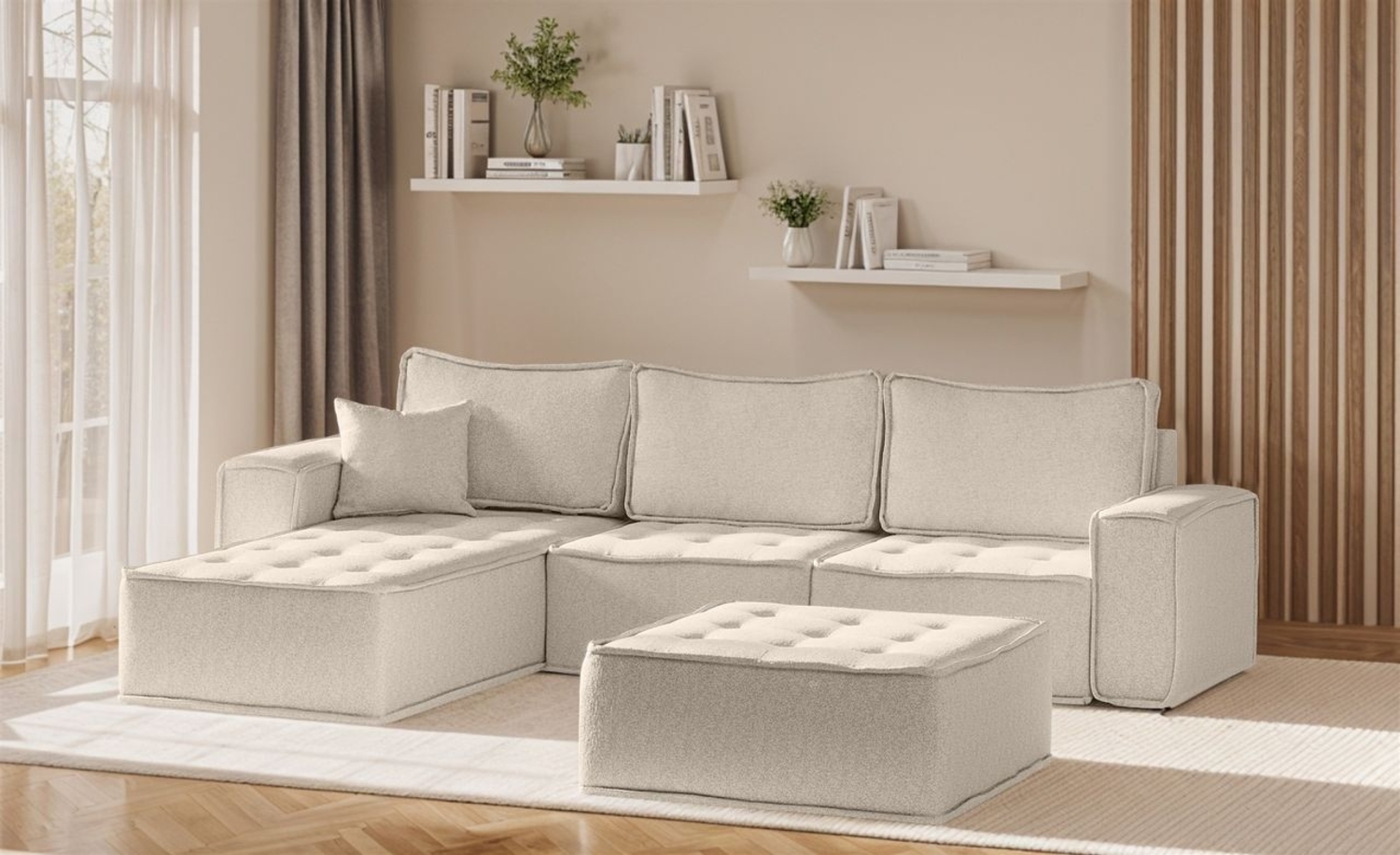 Ecksofa Modulsofa 4-teilig SANDE Stoff Alpine Beige Ottomane Links Bild 1