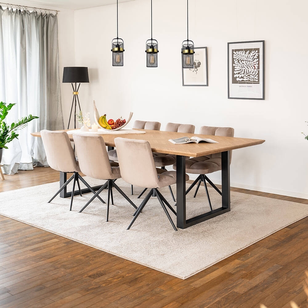 HOME DELUXE Essgruppe Eckig AVENCIA inkl. U-Fuß - 240 x 120 cm Fishbone Oak 6 Stühle Hellbraun Bild 1