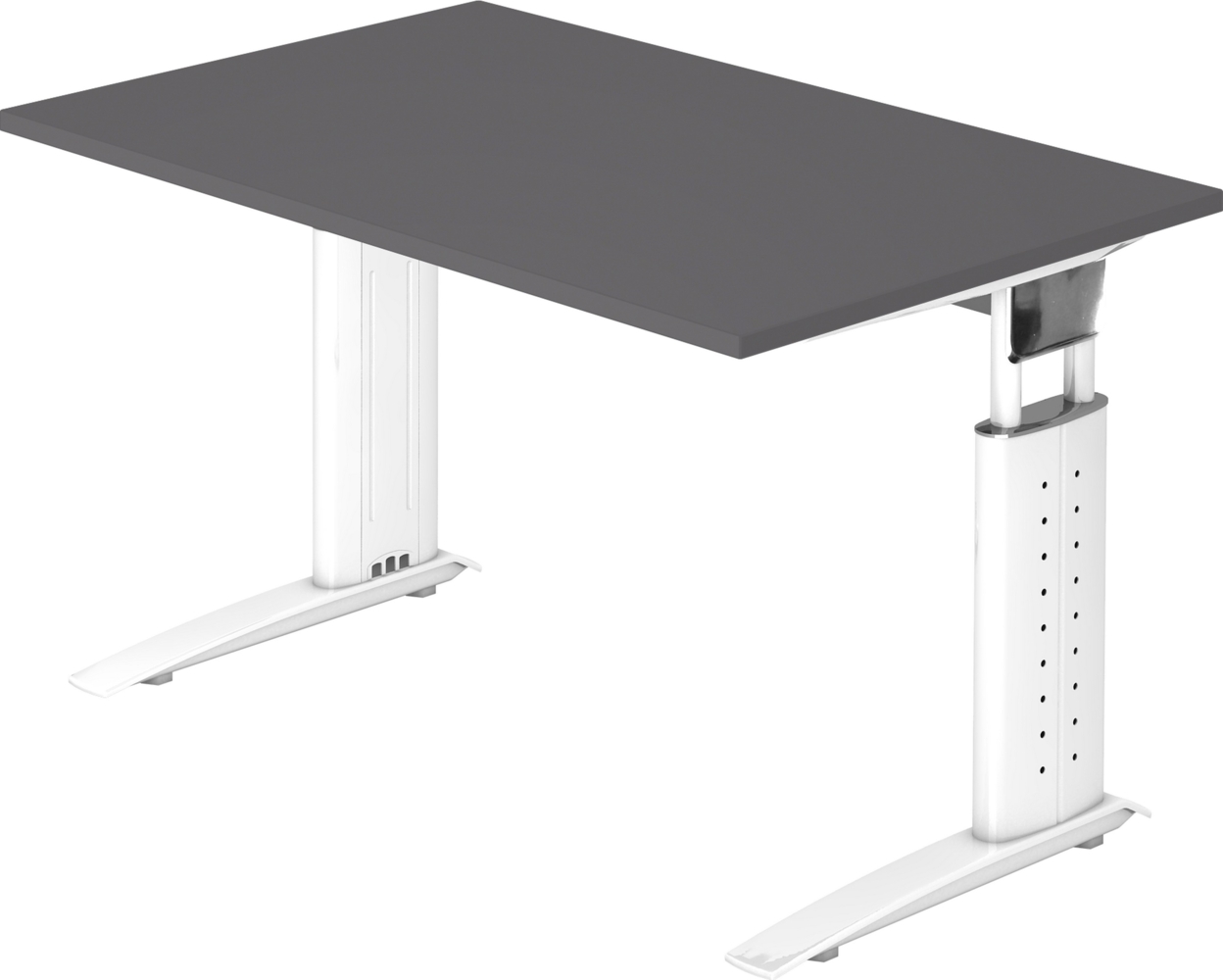 bümö höhenverstellbarer Schreibtisch U-Serie 120x80 graphit, Gestell in weiß - PC Tisch klein für's Büro manuell höhenverstellbar, Computertisch verstellbar, US-12-G-W Bild 1