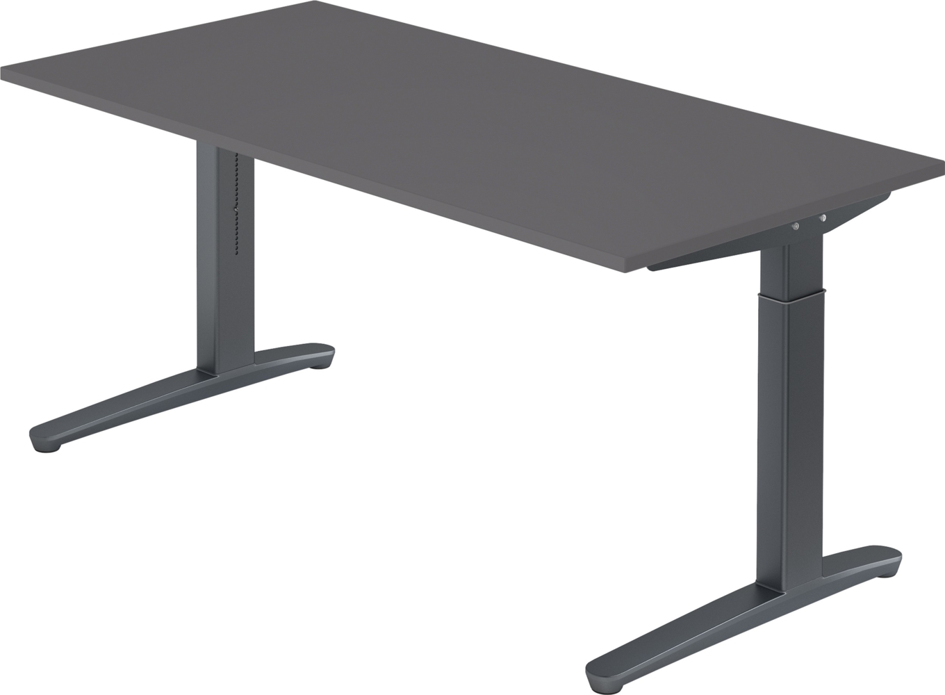 bümö manuell höhenverstellbarer Schreibtisch 160x80 in graphit Gestell in Graphit - PC Tisch höhenverstellbar & groß, höhenverstellbarer Tisch Büro, großer Computertisch verstellbar, X16-G-GG Bild 1