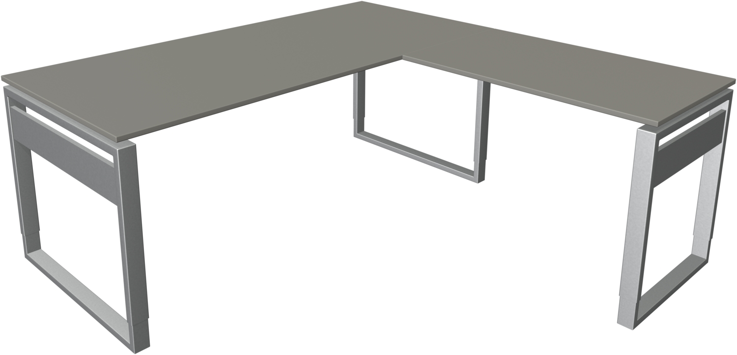 Kerkmann Schreibtisch Form 5 B 1800 x T 800 x H 680-820 mm mit Anbautisch B 1000 x T 600 mm auf Bügelgestell, Grafit Bild 1