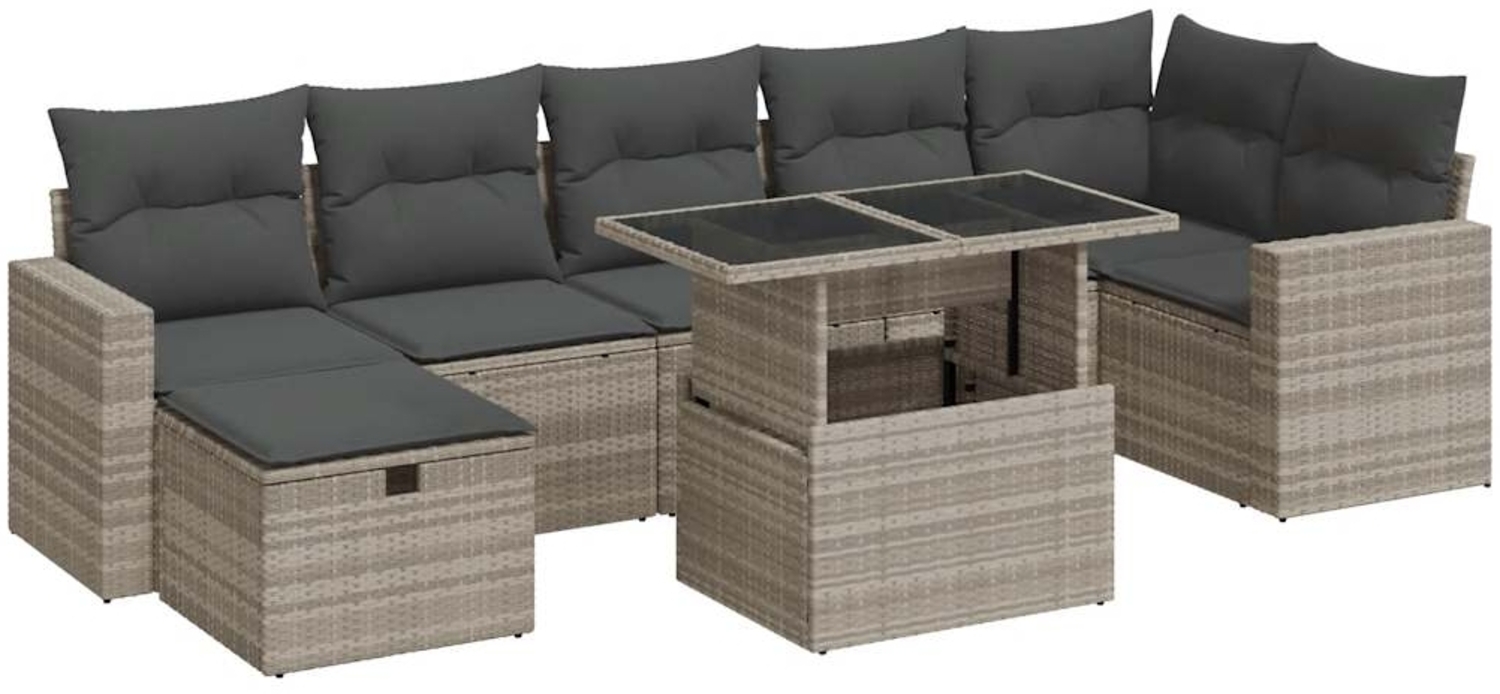 vidaXL 8-tlg. Garten-Sofagarnitur mit Kissen Hellgrau Poly Rattan 3327832 Bild 1