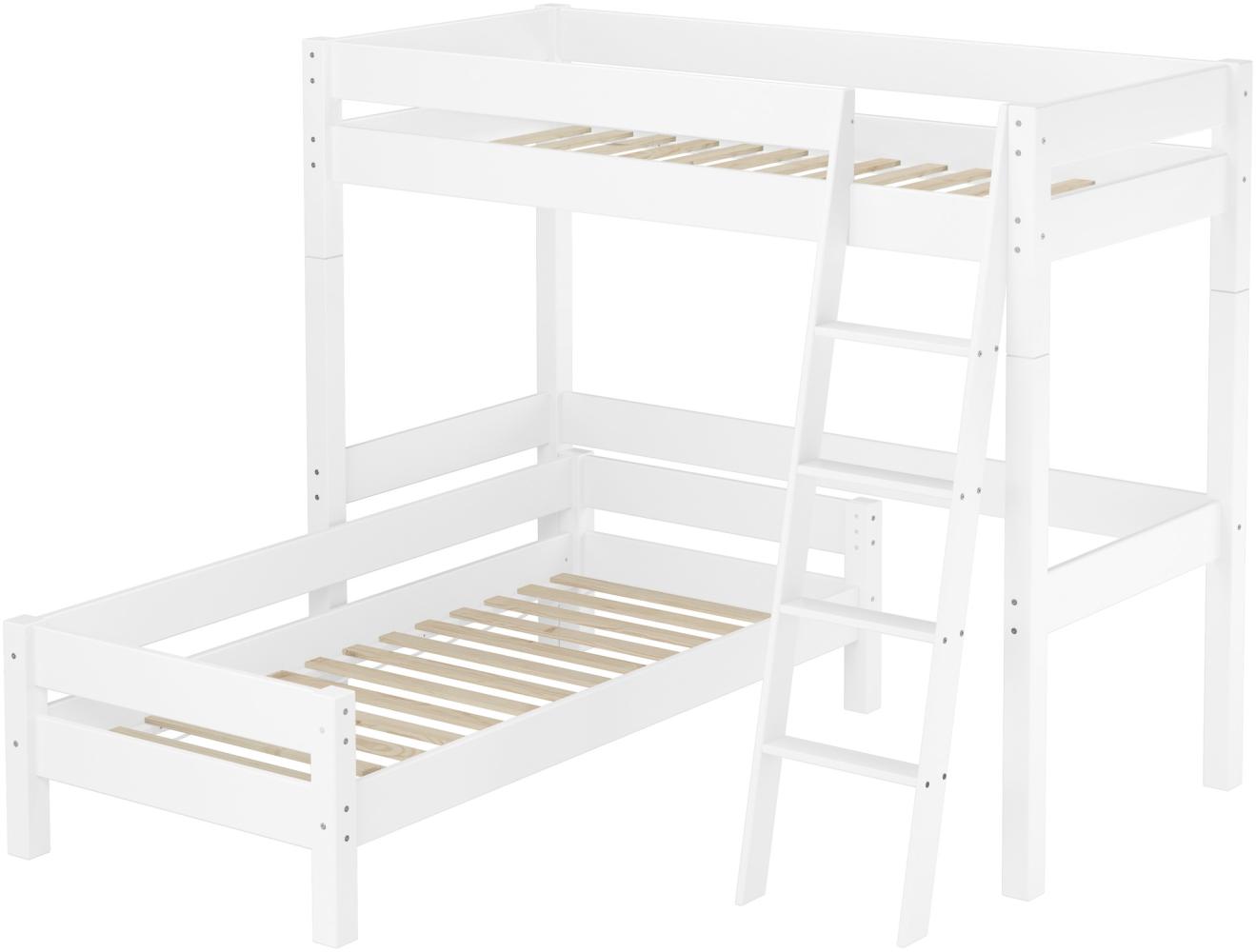 Hochbett für Kinder mit Einzelbett 90x200 Kinderbett Stockbett Kiefer weiß massiv V-60. 20W-09-2-20WZ mit Lattenrost Bild 1