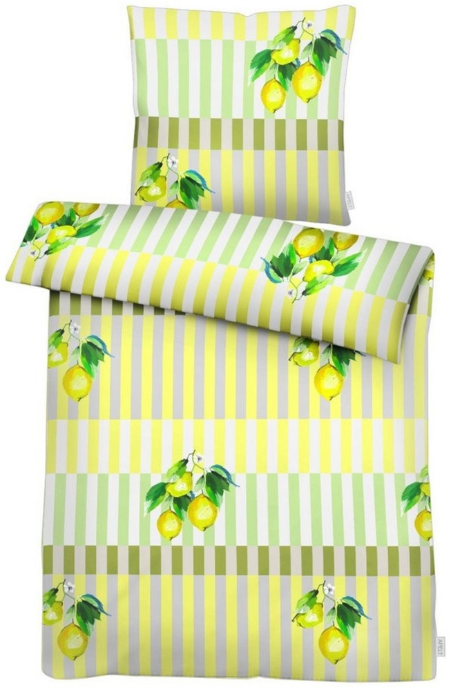 APELT Bettwäsche Fresh Gots, Satin (Bio-Baumwolle), Zitronen auf Streifen Bild 1