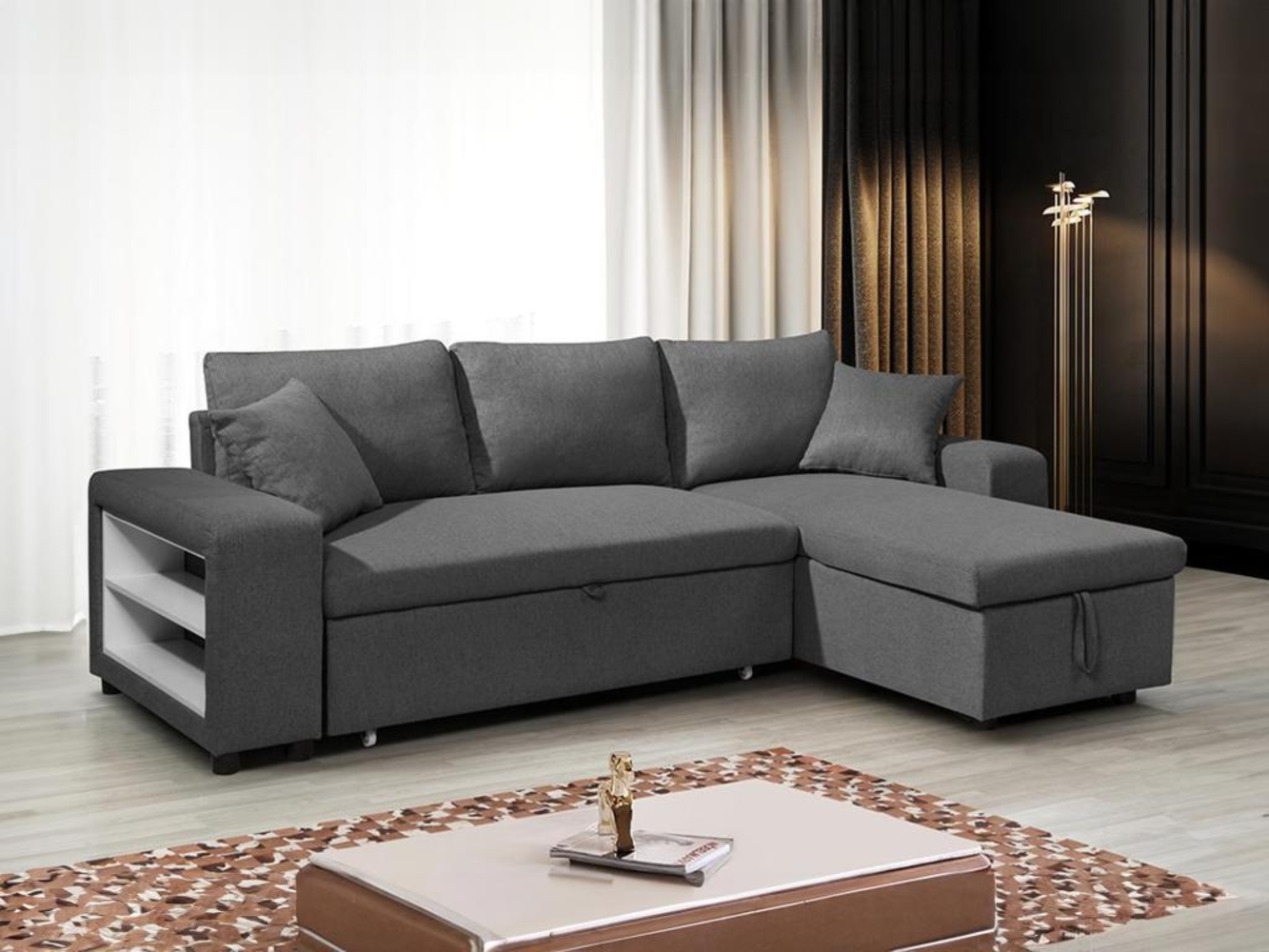 Vente-unique - Ecksofa mit Schlaffunktion & Bettkasten + Sessel - Stoff - Anthrazit - SELIM Bild 1