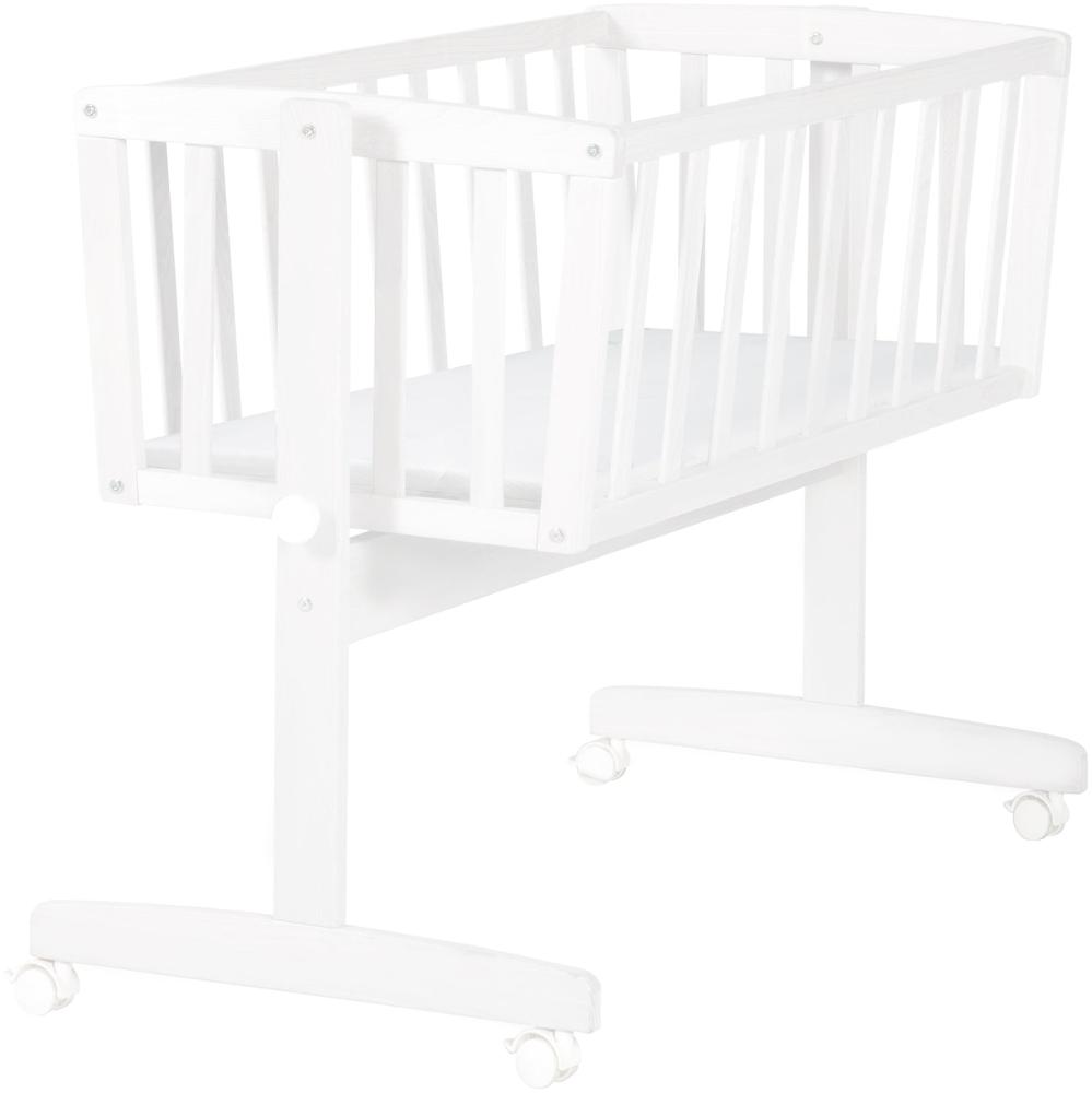 roba Babywiege inkl. Matratze - 40 x 90 cm - Wiegefunktion mit Feststellknopf + Bremsrollensatz - Wiegen Set für Babys mit Vliesmatratze - Holz weiß Bild 1