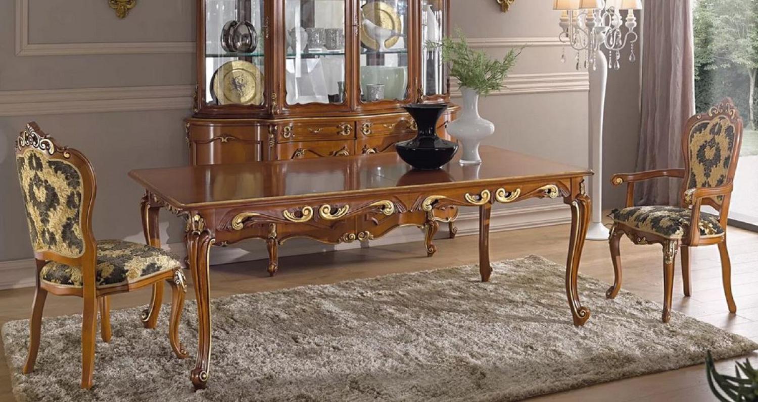 Casa Padrino Luxus Barock Esszimmer Set Grün / Braun / Gold - 1 Ausziehbarer Barock Esstisch & 6 Barock Esszimmerstühle - Esszimmer Möbel im Barockstil - Luxus Qualität - Made in Italy Bild 1