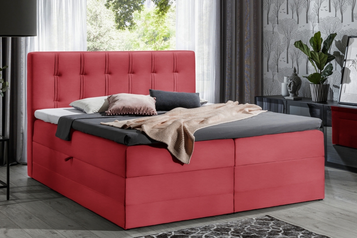 99rooms Hugo Boxspringbett Kunstleder SOFT 120x200 cm Rot Bild 1