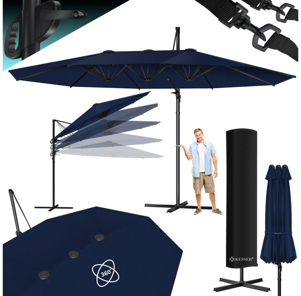 KESSER® Sonnenschirm Doppelsonnenschirm 4,6m x 2,7m | Ampelschirm Abdeckung & Windsicherung mit Kurbel & Ständer | Kurbelschirm Aluminium wasserabweisend | Neigbar Kippbar 360° Drehbar Navyblau, Ohne LED Bild 1