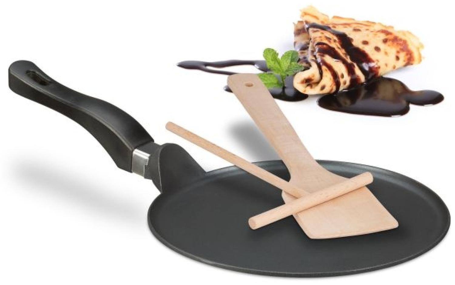 Relaxdays Crêpepfanne mit Zubehör, Aluminium schwarz, Ø 25 cm Bild 1