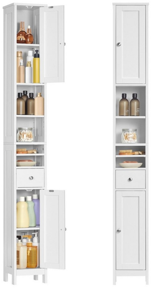 VASAGLE Badezimmerschrank, Badschrank, hoch, schmaler Aufbewahrungsschrank, mit verstellbaren Ablagen, Schublade, offenen Fächern, für kleine Räume, modern Bild 1
