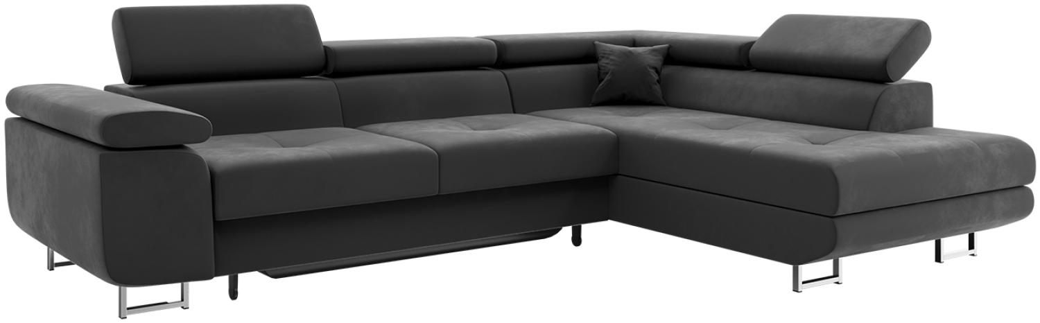 MEBLINI Schlafcouch mit Bettkasten - CARL - 272x202x63cm Rechts - Dunkelgrau Samt - Ecksofa mit Schlaffunktion - Sofa mit Relaxfunktion und Kopfstützen - Couch L-Form - Eckcouch - Wohnlandschaft Bild 1