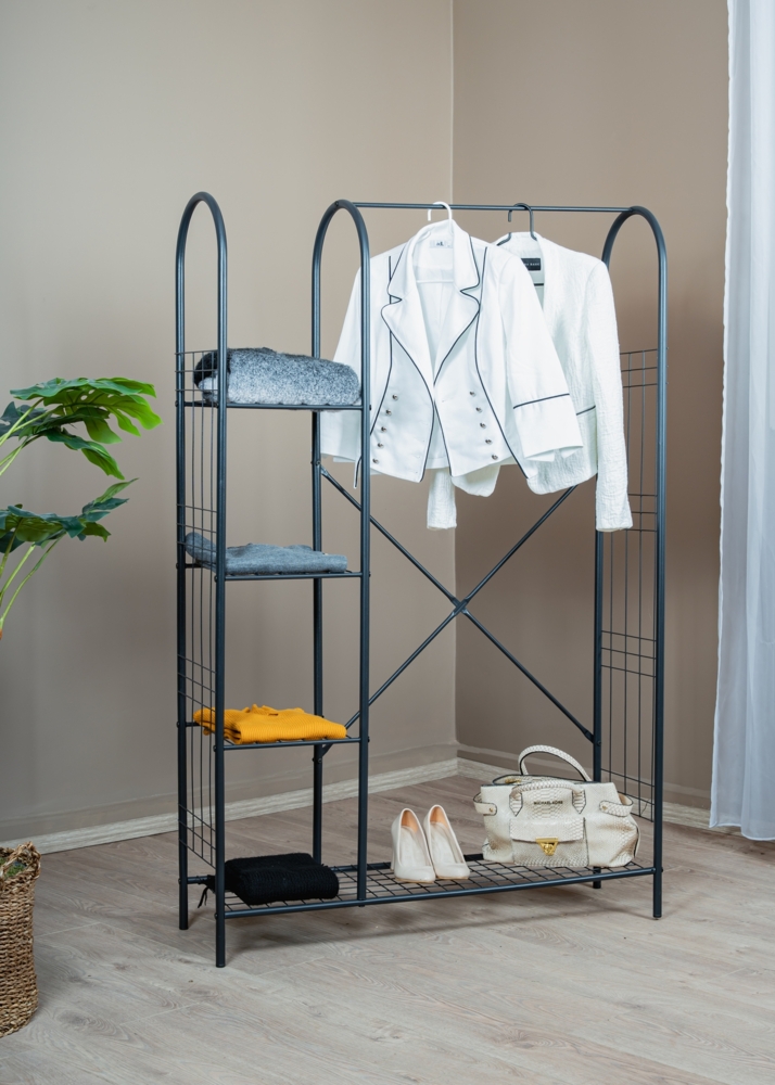 Kleiderständer mit 5 Ablagen 88 x 40 cm Metall Schwarz 90729826 [en. casa] Bild 1