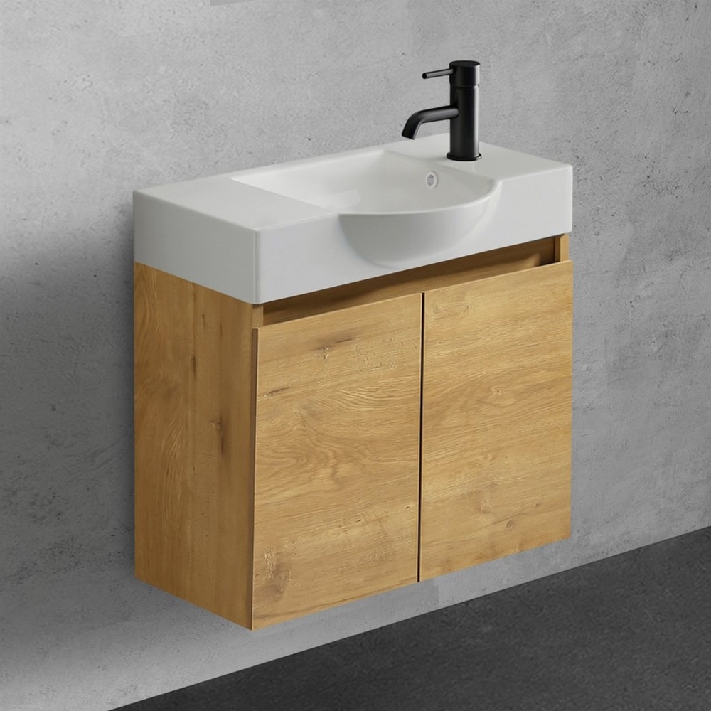 Alpenberger Badmöbel-Set Gäste WC Waschbecken mit Unterschrank 55 cm Breit, (Badezimmer Schrank, Waschtisch mit Unterschrank), Waschbeckenunterschrank mit Softclose Funktion Bild 1