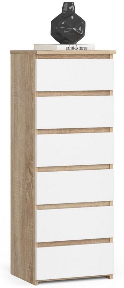 Home Collective Kommode 40 cm breit Holz Highboard Sideboard für Flur Schlafzimmer Wohnzimmer (Mehrzweckschrank Schrank schmal Kommode Schlafzimmer mit Schubladen), Kinderzimmer Organizer, 109 cm hoch mit 6 Schubladen sonoma-weiß Bild 1