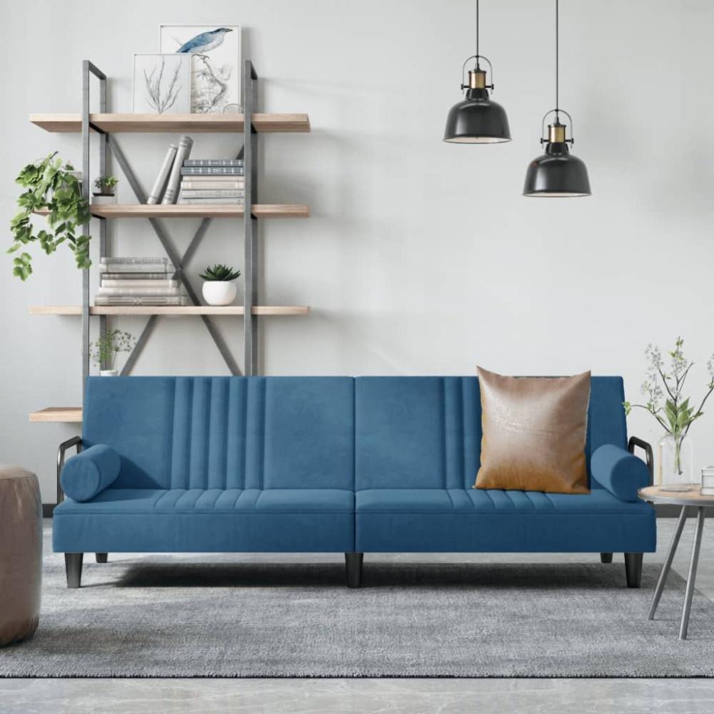 vidaXL Schlafsofa mit Armlehnen Blau Samt Bild 1