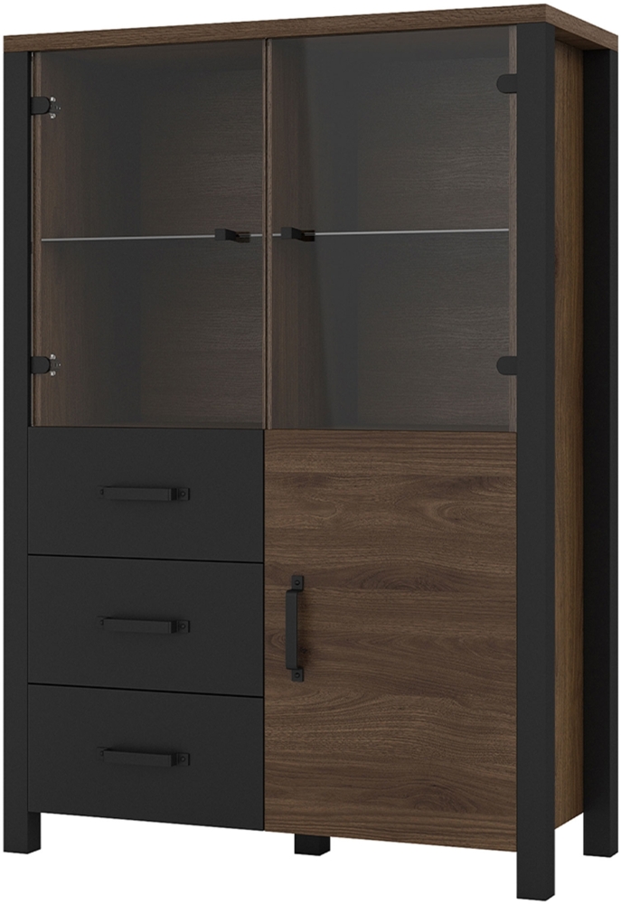 Vitrine Olin Standvitrine 101cm okapinussbaumfarben / schwarz supermatt Bild 1