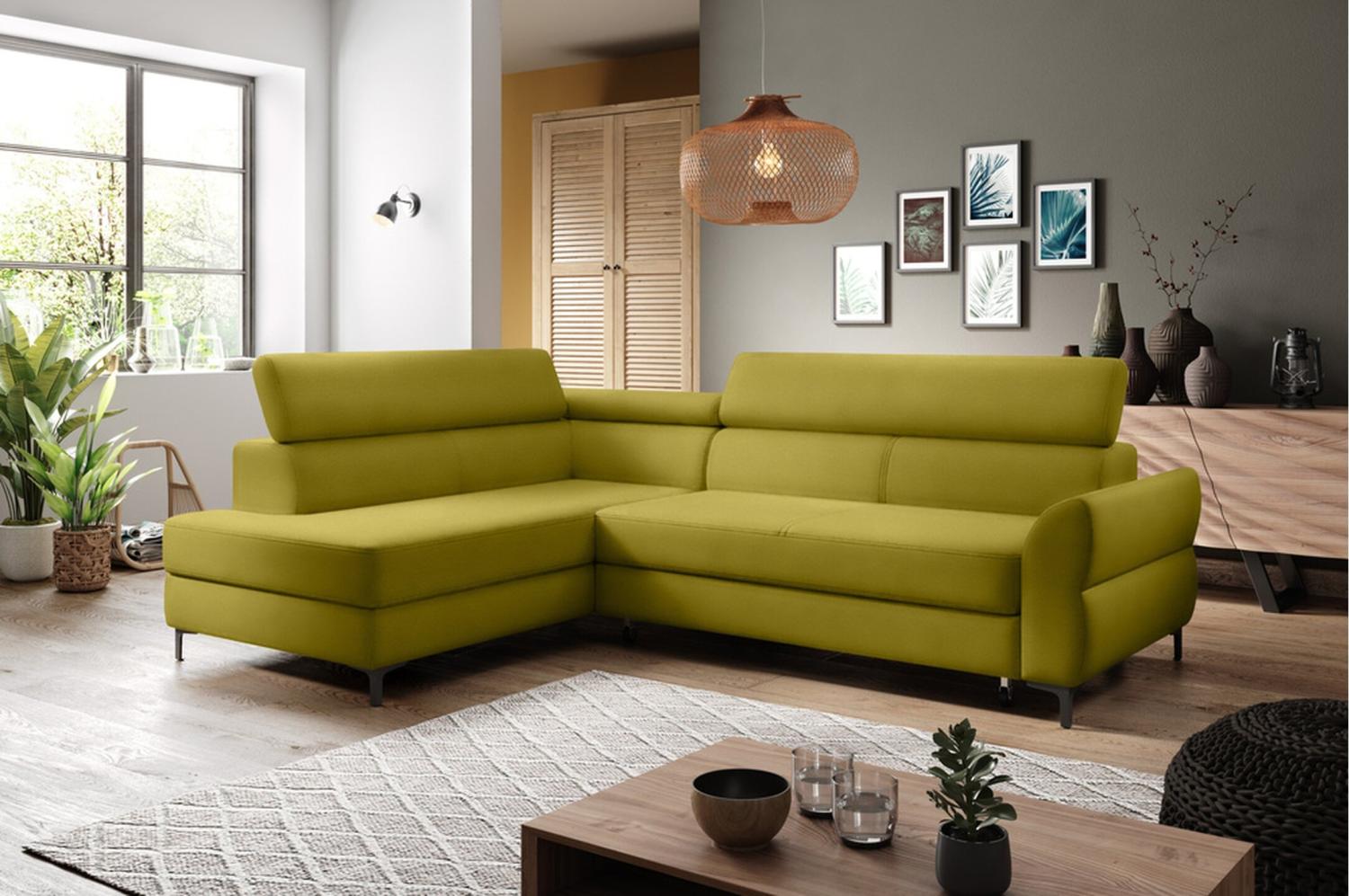 Stylefy Remondini Ecksofa Strukturstoff Gelb Links Bild 1