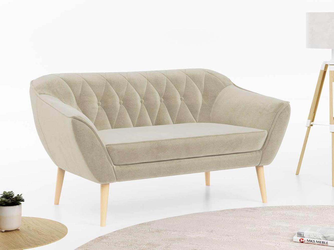 Sofa, Skandinavischer Stil, Holzbeine - PIRS - 2 Sitzer - Beige - Velvet Bild 1