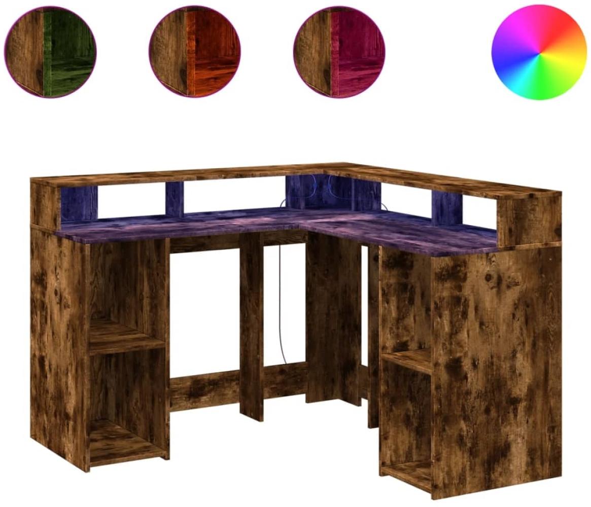 vidaXL LED-Schreibtisch Räuchereiche 130x130x91 cm Holzwerkstoff 3309451 Bild 1