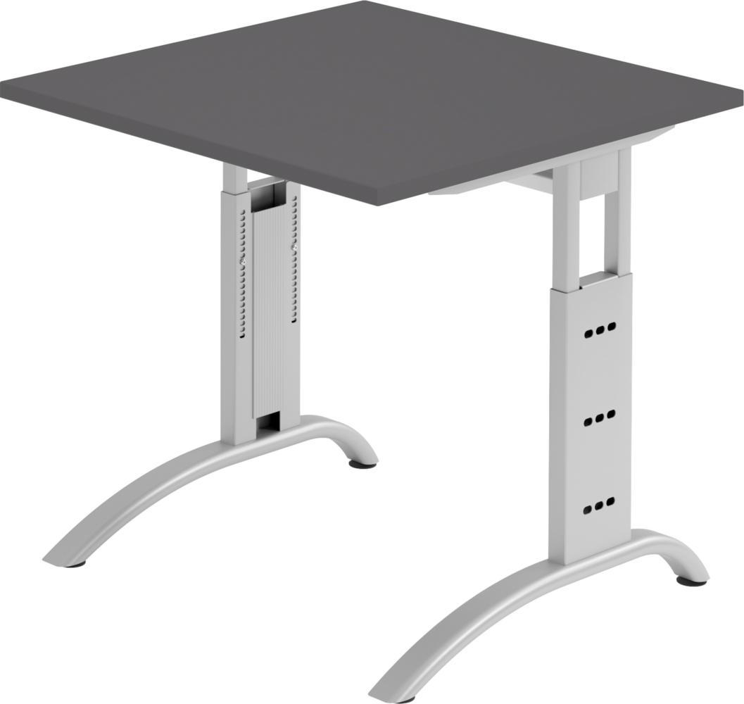 bümö manuell höhenverstellbarer Schreibtisch 80x80 cm in graphit - PC Tisch höhenverstellbar & klein, höhenverstellbarer Tisch Büro, kleiner Computertisch verstellbar, F-Serie, FS-08-G-S Bild 1