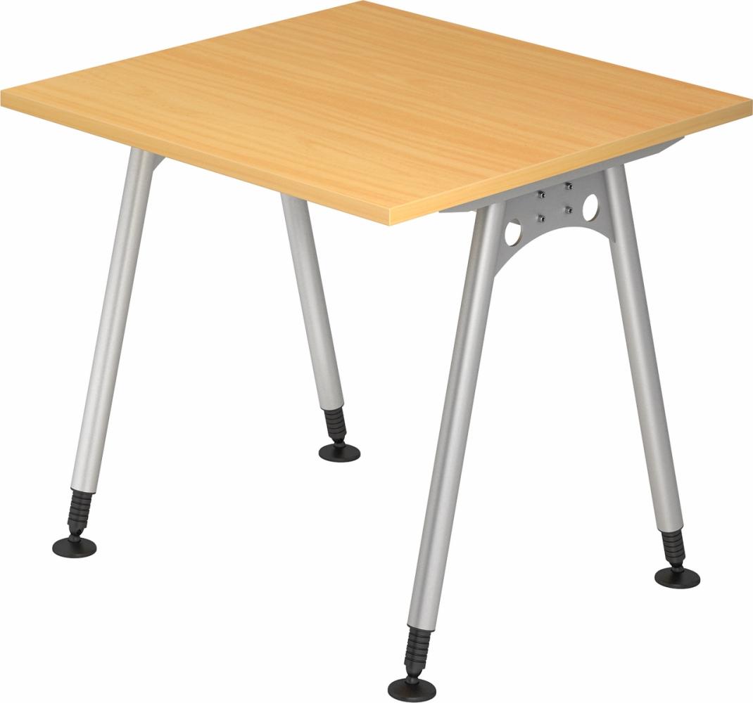 bümö manuell höhenverstellbarer Schreibtisch 80x80 cm in Buche - PC Tisch höhenverstellbar & klein, höhenverstellbarer Tisch Büro, kleiner Computertisch verstellbar, A-Serie, AS-08-6 Bild 1