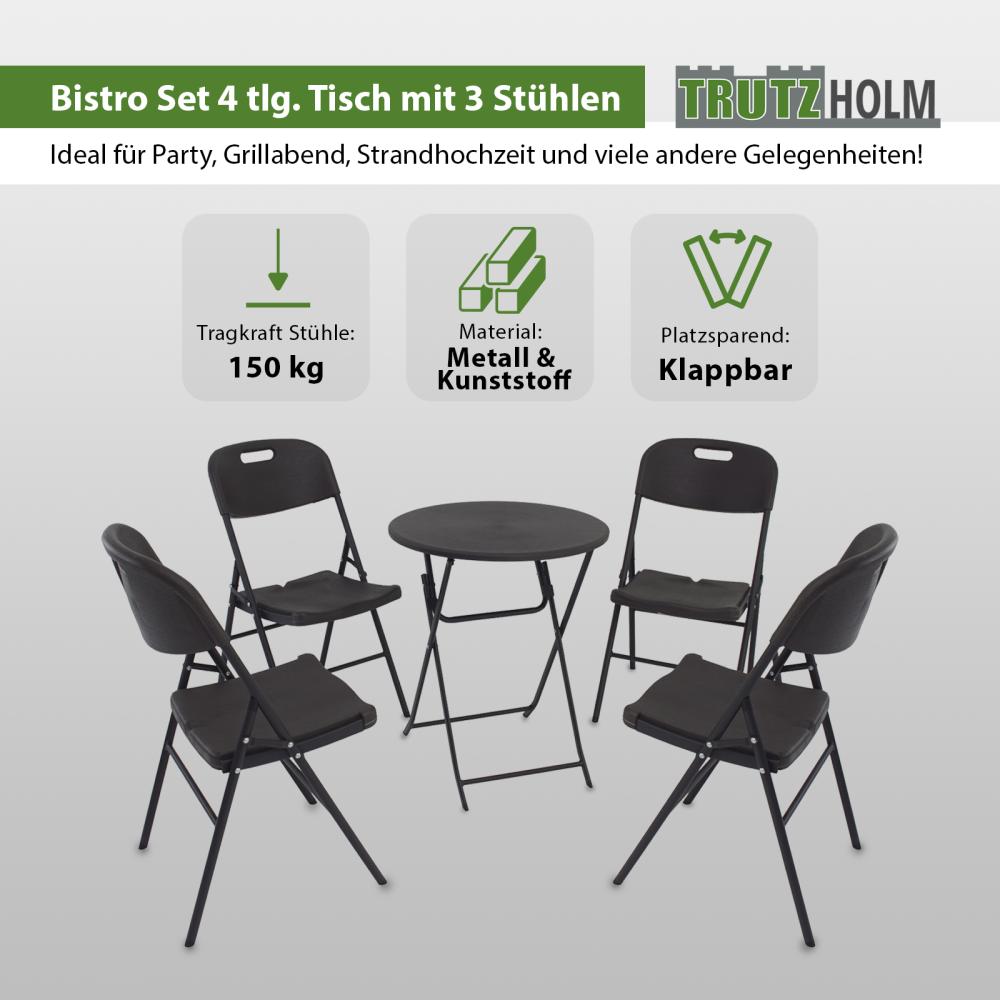 Balkonmöbel Gartenmöbel Campingmöbel Bistrotisch und 4 Stühle grau Ø 60 cm Bild 1