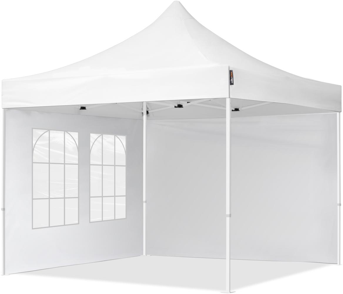 3x3 m Faltpavillon, ECONOMY Stahl 30mm, Seitenteile mit Sprossenfenstern, weiß Bild 1