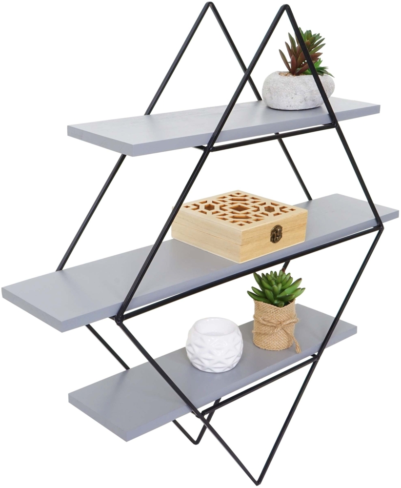 Wandregal HWC-A80, Hängeregal Regal, Industriedesign Echtholz 60x55x12cm ~ grau-blau Bild 1