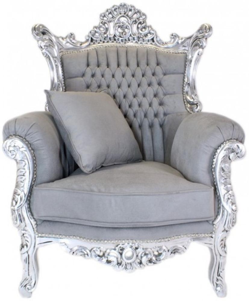 Casa Padrino Barock Sessel "Al Capone" mit Kissen in grau / silber - Antikstil Wohnzimmermöbel Bild 1