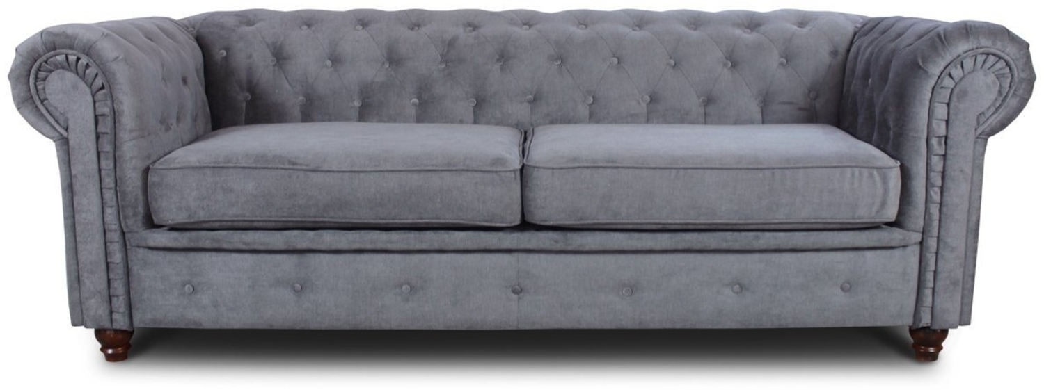Sofa Chesterfield Asti 3-Sitzer, Couchgarnitur 3-er, Sofagarnitur, Couch mit Holzfüße, Polstersofa - Glamour Design (Grau (Capri 09)) Bild 1