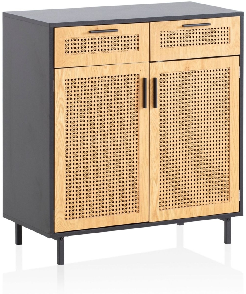 Sideboard 80x86,5x40 cm Kommode Schwarz mit Wiener Geflecht, Hoher Kommodensc... Bild 1