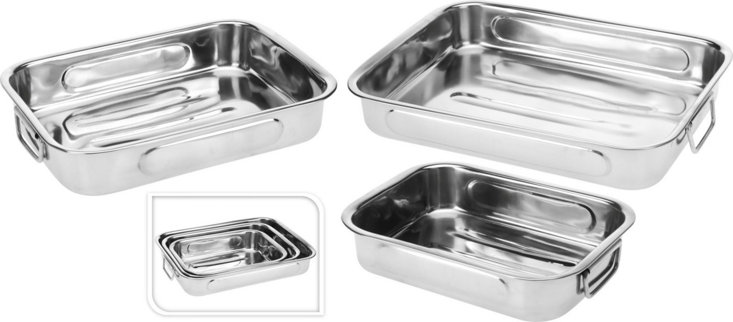 Koopman Auflaufform Backform 3 Tlg. Edelstahl Servierform Gratinform 3 Größen, Edelstahl, (3-St), 3tlg, Tragegriffe, Edelstahl, 3 Größen, Kochen Bild 1