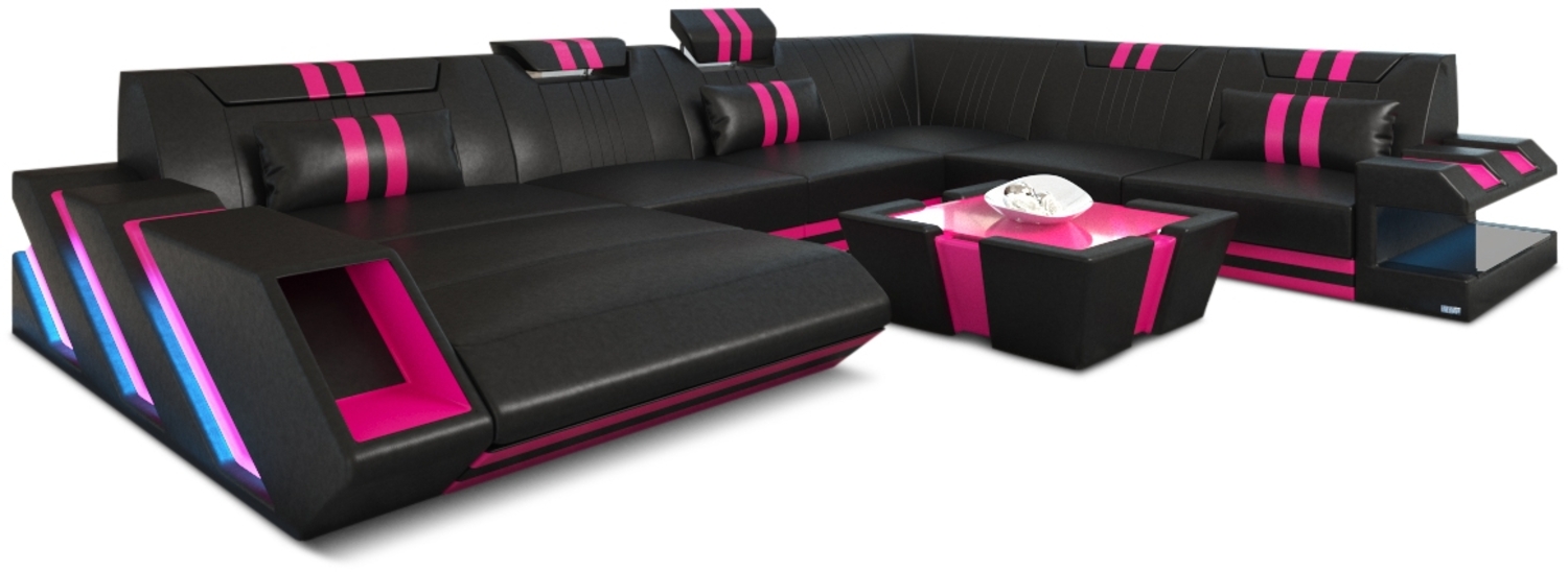 Sofa Dreams 'XXL Apollonia' Wohnlandschaft, 77 x 271 x 356 cm, Schwarz / Pink, Kunstleder, Links Bild 1