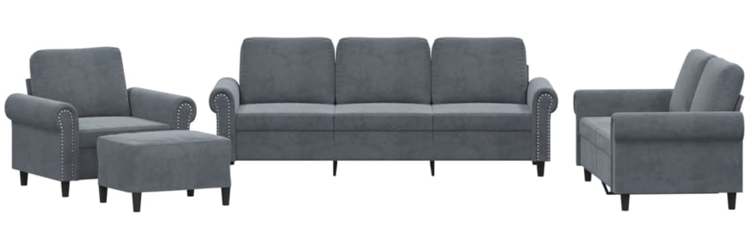 vidaXL 4-tlg. Sofagarnitur mit Kissen Dunkelgrau Samt 3202181 Bild 1