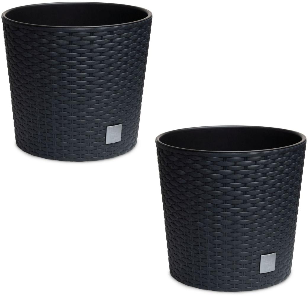 2 x Blumentopf Rattan 2 x Ø 40 cm anthrazit Bild 1