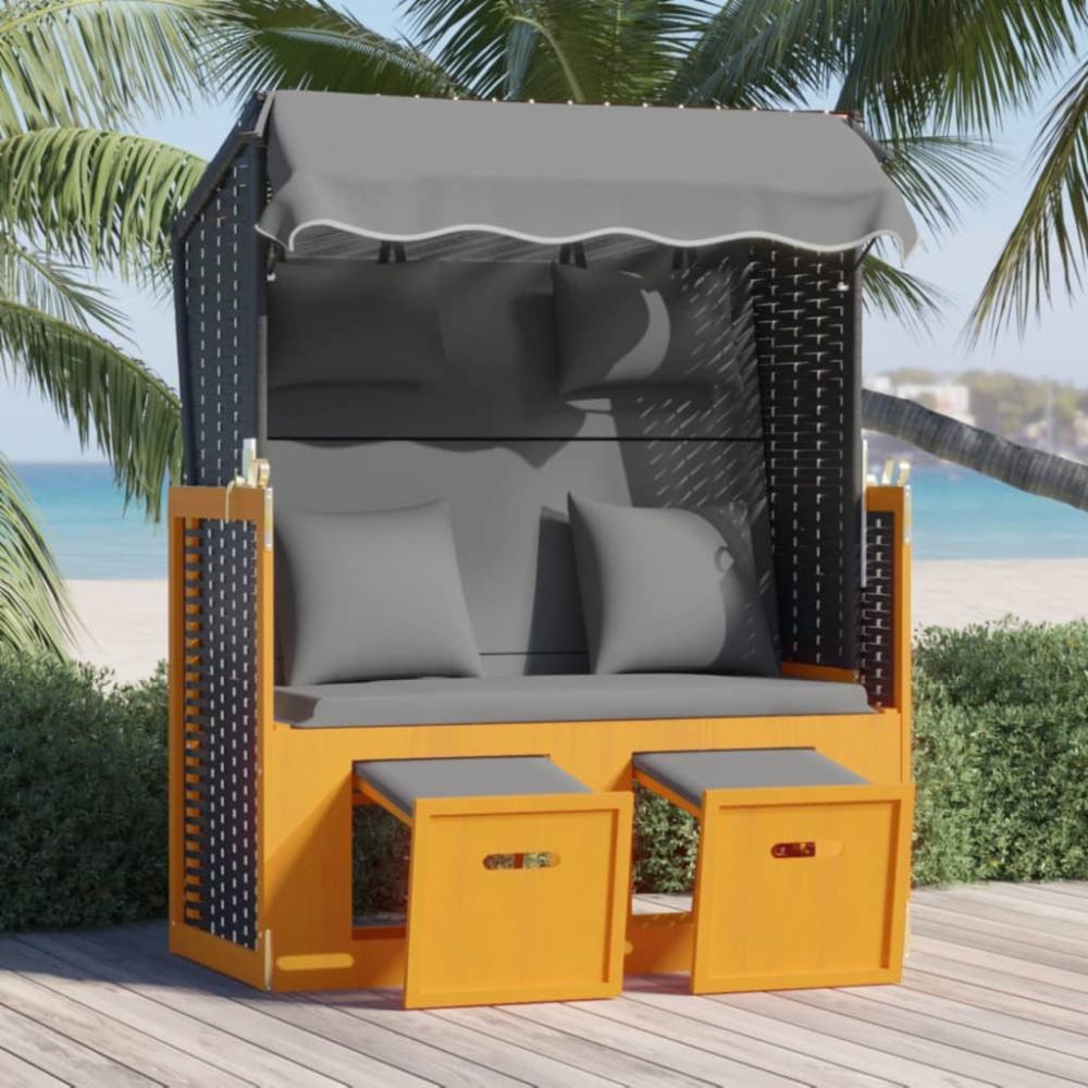 vidaXL Strandkorb mit Kissen Poly Rattan Massivholz Schwarz Anthrazit 318667 Bild 1