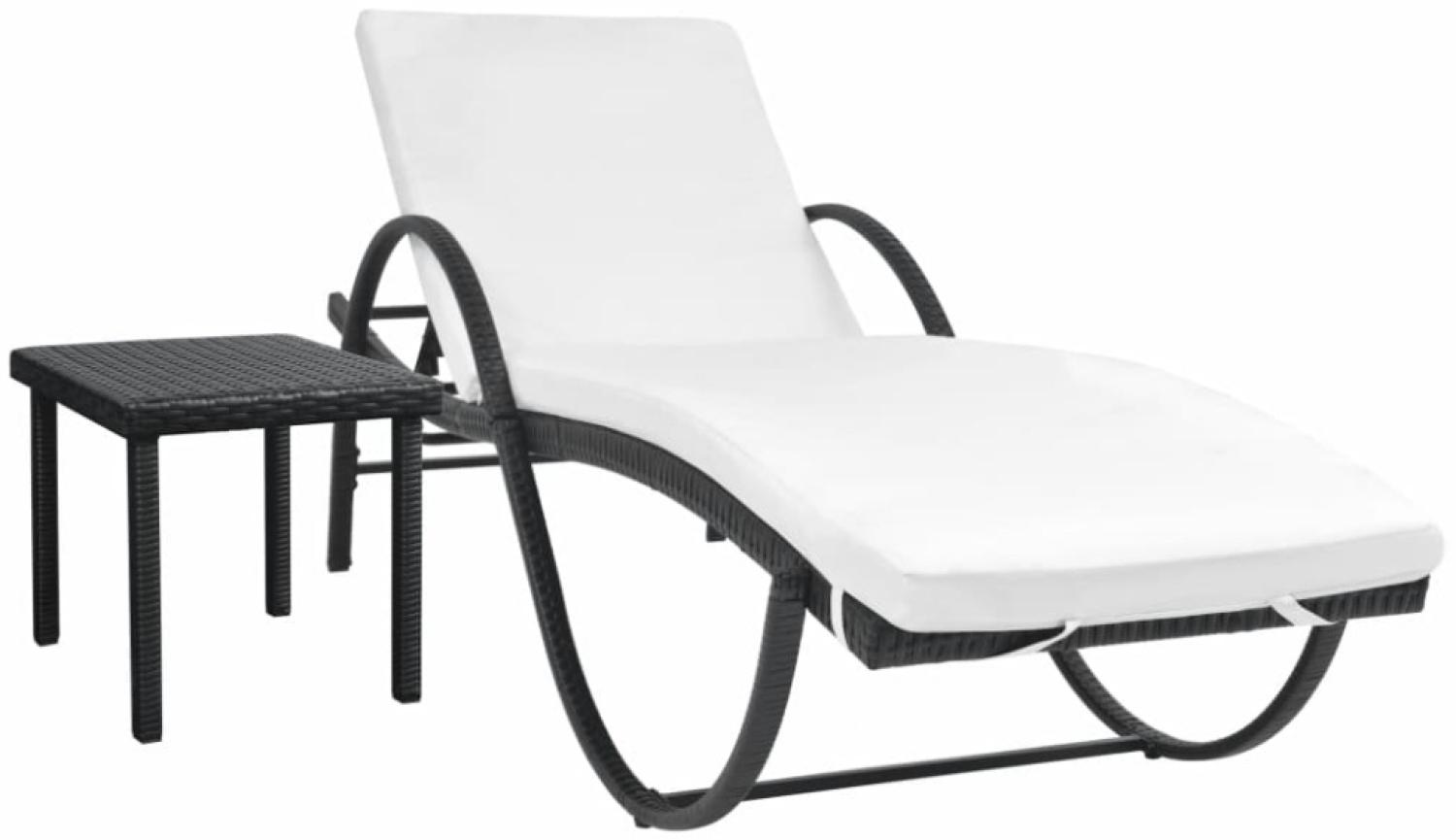 vidaXL Sonnenliege mit Auflage & Tisch Poly Rattan Schwarz 42886 Bild 1