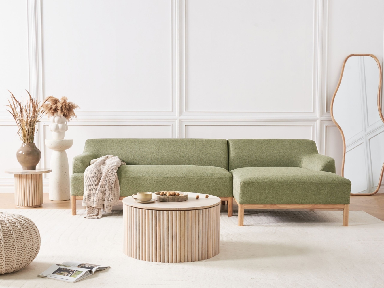 beliani 'SOSJO' Ecksofa, Stoff olivgrün, Rechtsseitig, 251 x 132 x 74 cm Bild 1