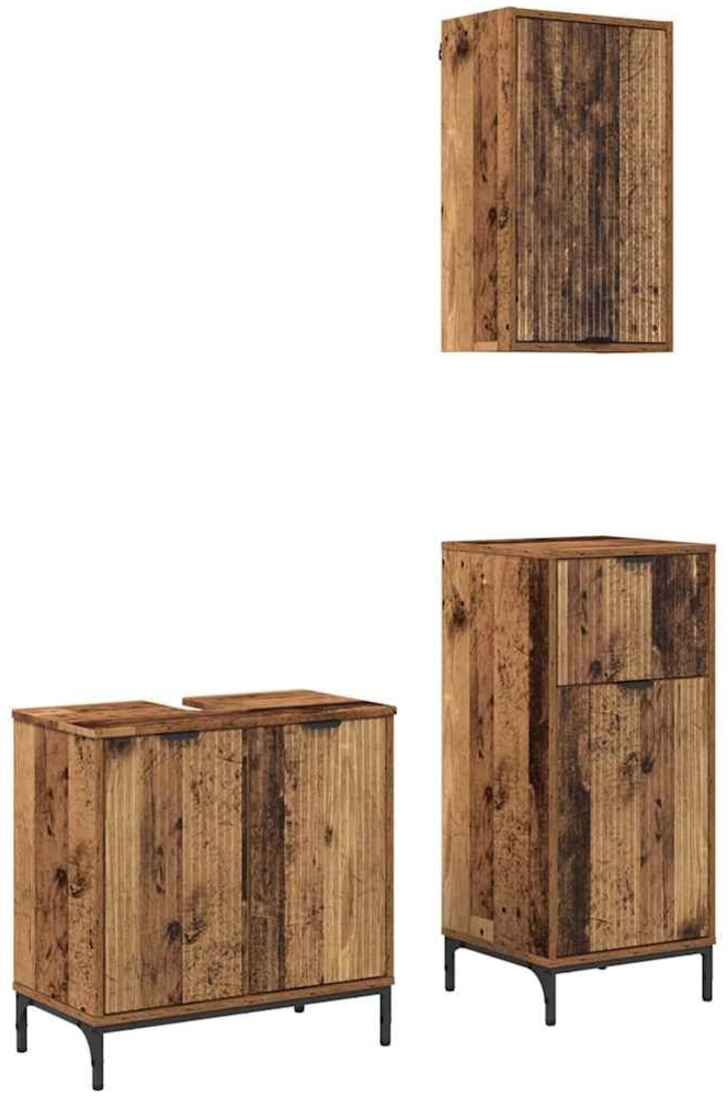 vidaXL Badezimmermöbel-Set mit Tür 3 pcs Altholz Sperrholz und Metall 3393111 Bild 1