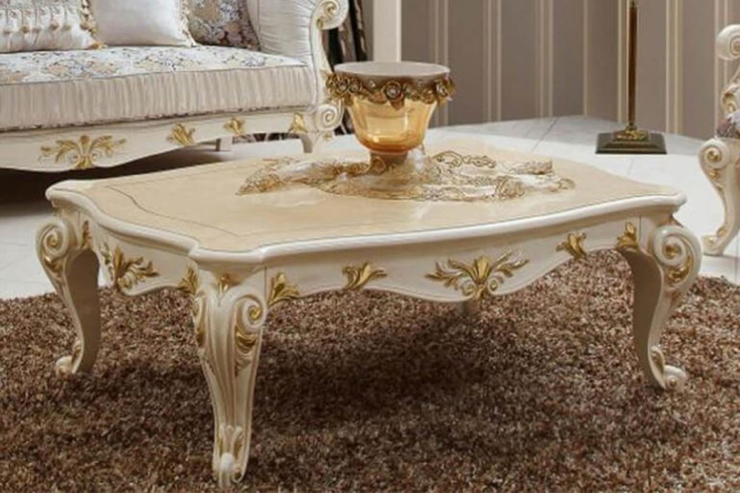 Casa Padrino Luxus Barock Couchtisch Creme / Gold - Prunkvoller Massivholz Wohnzimmertisch im Barockstil - Barockstil Wohnzimmer Möbel - Luxus Möbel im Barockstil - Barock Einrichtung Bild 1