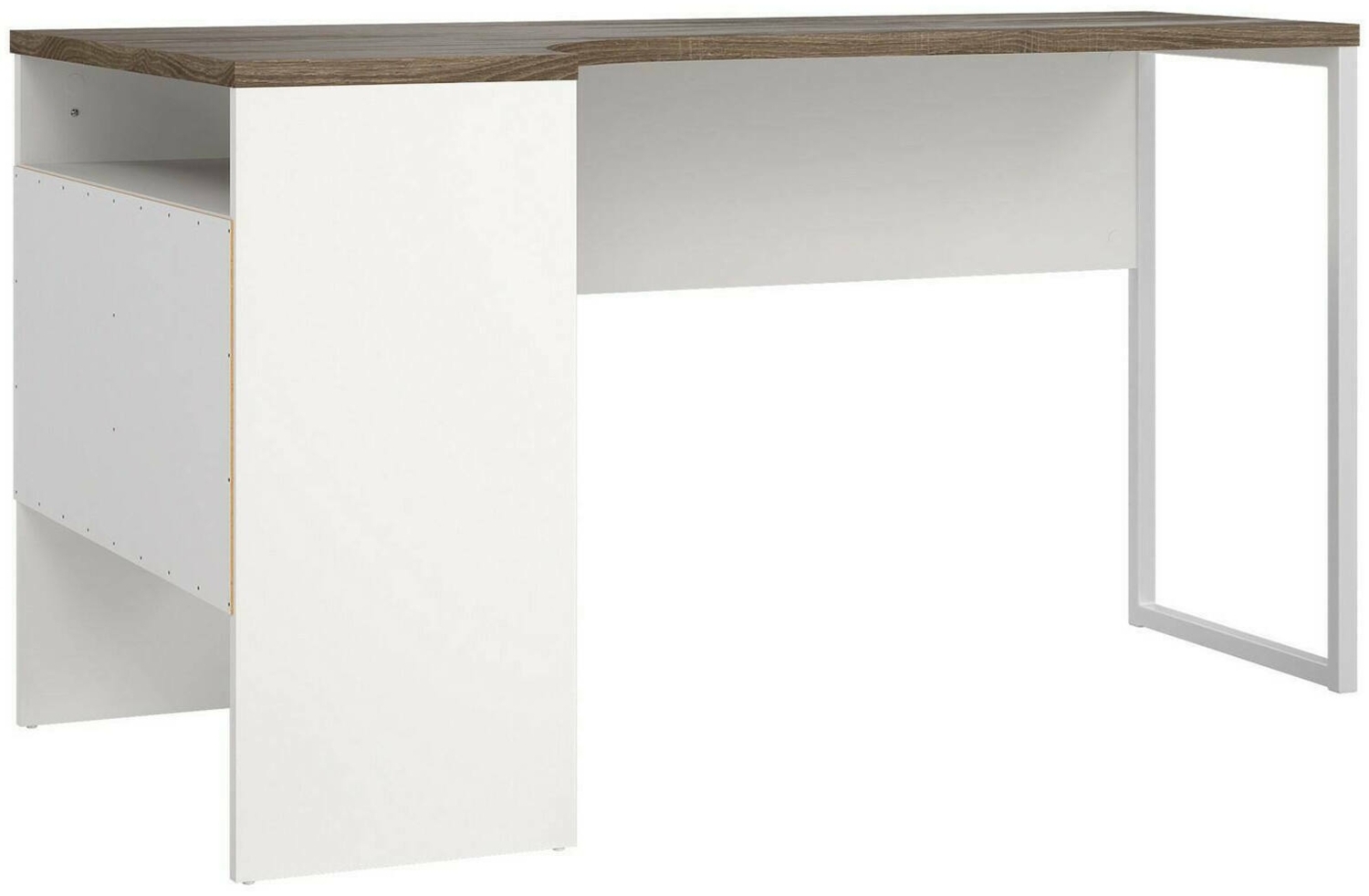 Dmora Schreibtisch Moire, Mehrzweckschreibtisch, Bürotisch für PC, Eckschreibtisch, 145x81 h77 cm, Weiß und Walnuss Bild 1