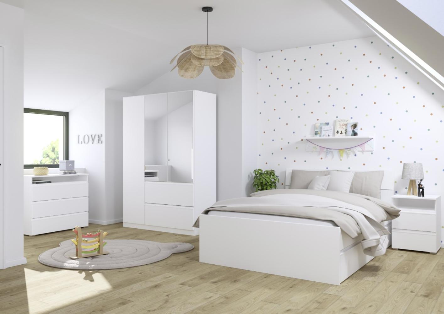 RAUCH BLUE Jugendzimmer Joel 5 teilig Komplett Set in Weiß mit Kleiderschrank, 140er Jugendbett, Nachttisch, Wandregal und Kommode - Jugendzimmer Kinderzimmer Möbel Teenagerzimmer - MD111131 Bild 1